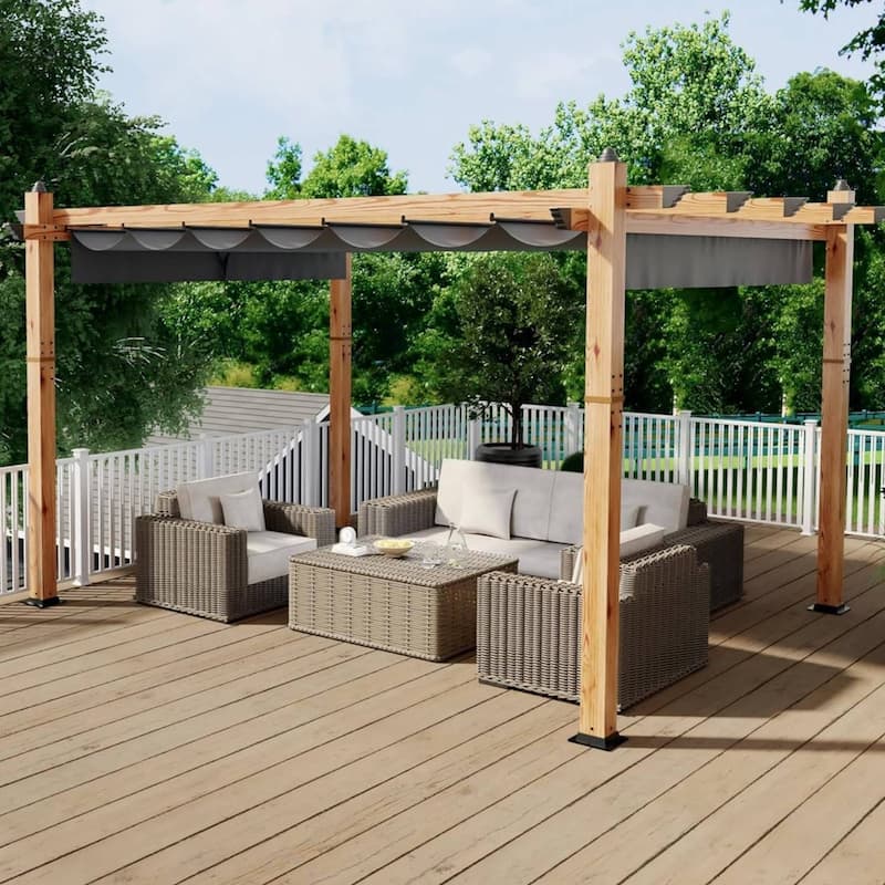 10x13 Ft Patio Outdoor Faux Wood Pergola and Gazebos for Backyard Garden Porch