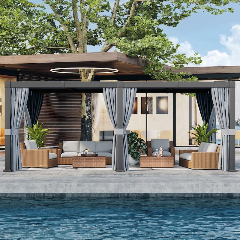 Louvered Pergola 12' x 20' Outdoor Aluminum Pergola with Adjustable Top for Decks