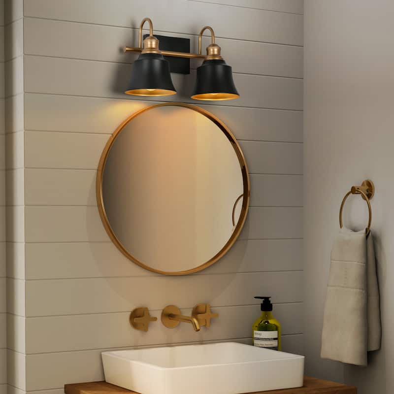 Modern Rustic Black 2-light LED Bathroom Vanity Lights Linear Wall Lamp for Powder Room - L14.6" x W7.9" x H9.1"