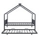 preview thumbnail 6 of 15, Black Full Size Metal House Bed with Trundle and Roof for Kids, Boys and Girls, Bedroom