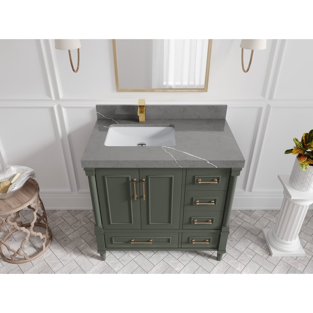 Willow Collections 36 in. W x 22 in. D Aberdeen Left Offset Sink Bathroom Vanity in Pewter Green with Countertop