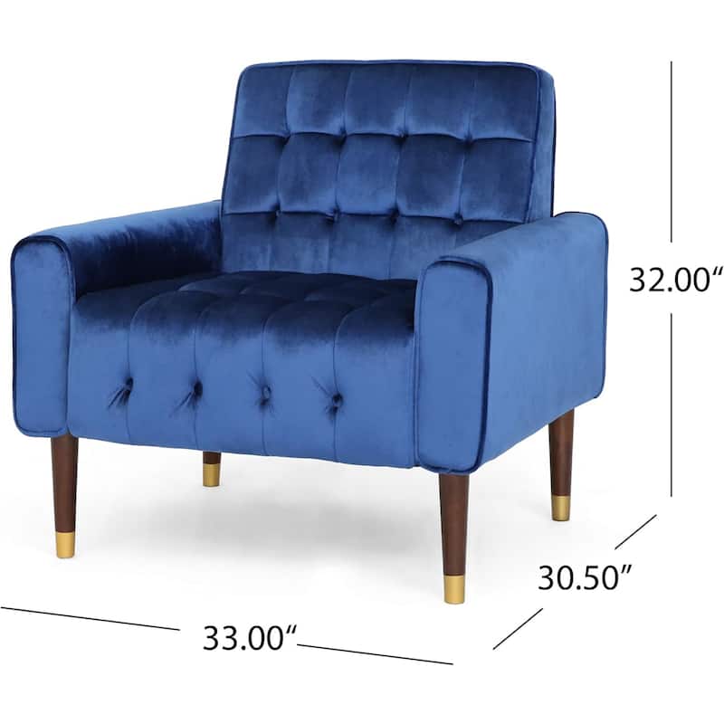 Modern 33" Velvet Button Tufted Arm Chair with Sturdy Solid Wood Frame and Birch Wood Legs