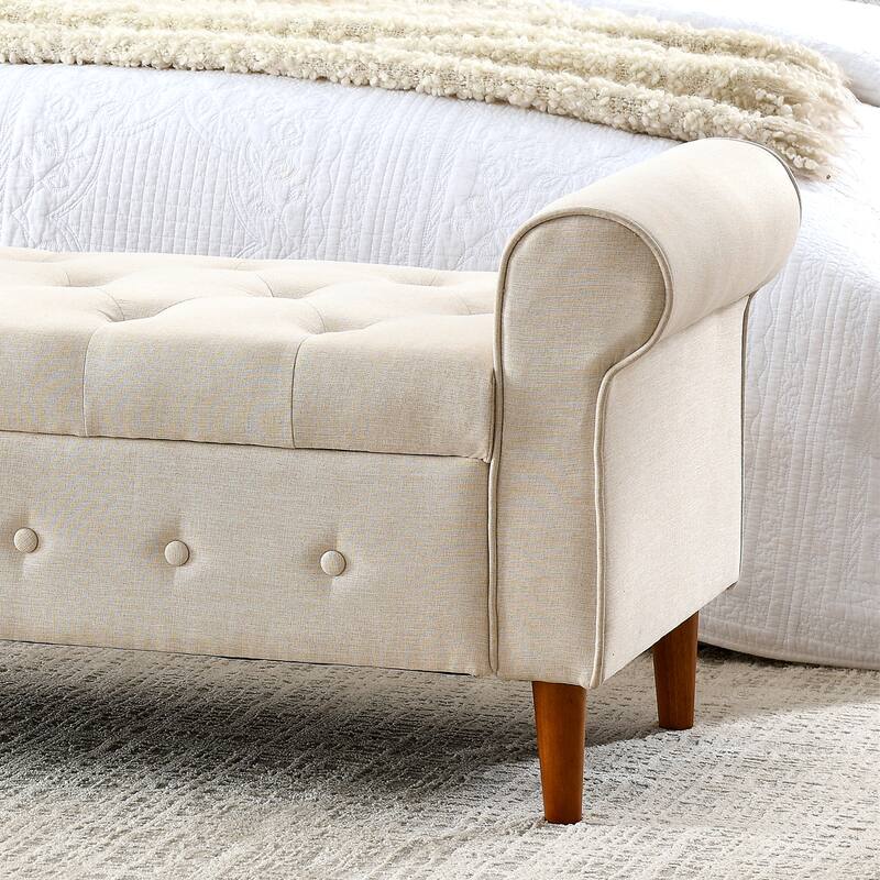 62" Bedroom Tufted Button Storage Bench, Window Bench, Rolled Arm Design for Bedroom, Living Room