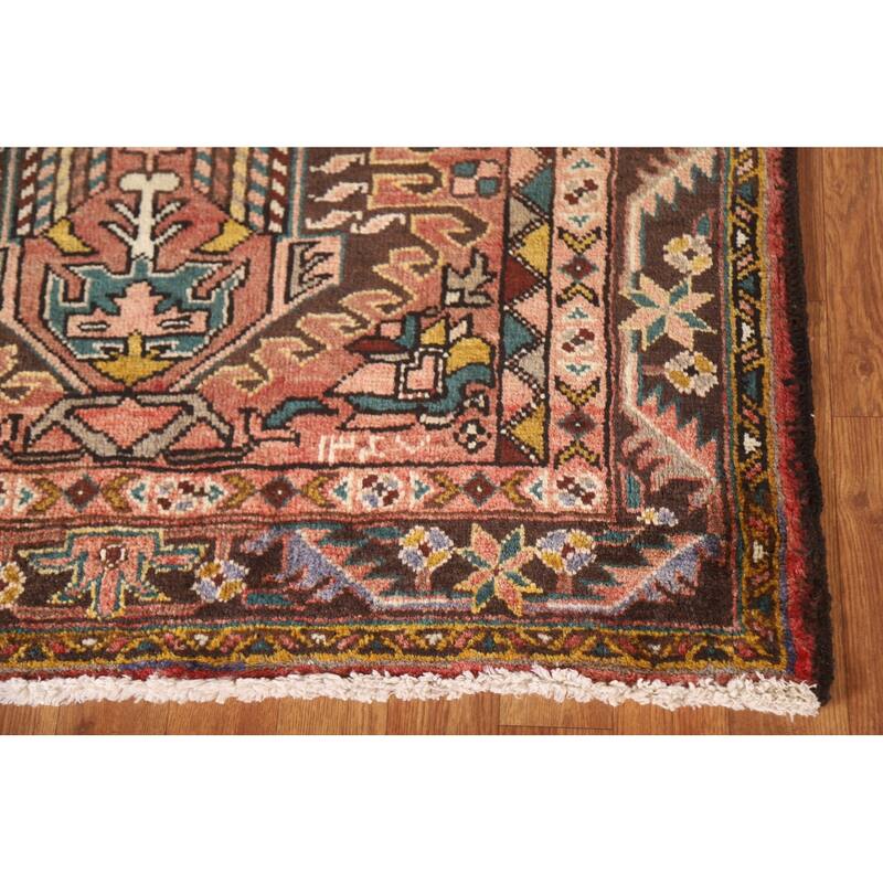Geometric Handmade Heriz Persian Vintage Runner Rug - 3'5"x 10'7"