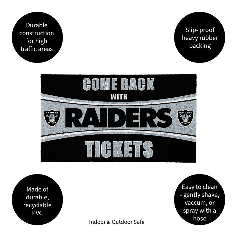 Las Vegas Raiders 28 in. x 16 in. PVC "Come Back With Tickets" Trapper Door Mat