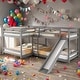 preview thumbnail 11 of 16, 4 Beds in 1 Full and Twin Size Bunk Bed, Pine Wood L-Shaped Kids Loft Bed Frame with Slide and Short Ladder, White