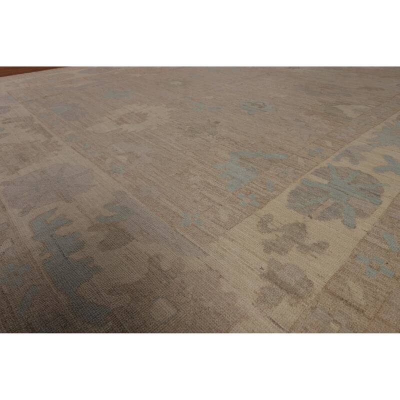Transitional Beige Oushak Turkish Area Rug Hand-Knotted Wool Carpet - 8'11"x 11'10"