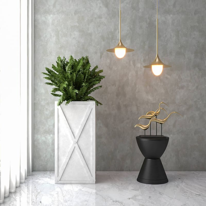 Papyrus Elegant Rectangular Modern Planter with Drainage, Lightweight Fiberstone MGO Clay Blend for Indoor Outdoor Use
