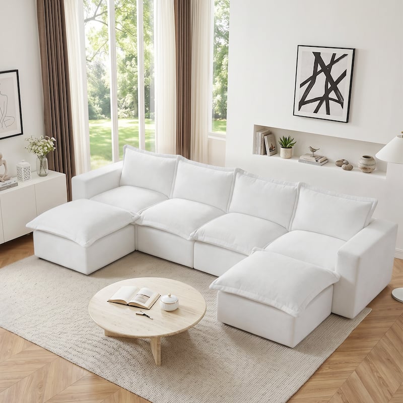 147.9'' W U-Shaped Modular Sectional Sofa Comfy Cloud Couch Chenille Sofa