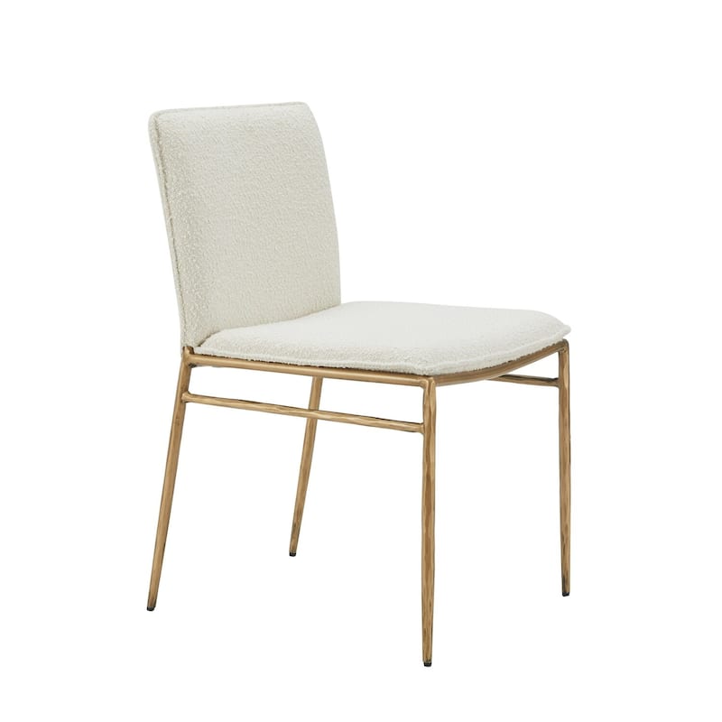 Brass Gold/Off White Polyester Upholstered Metal Frame Dining Chair, Sturdy Dining Chair for Dining Rooms - 20.5