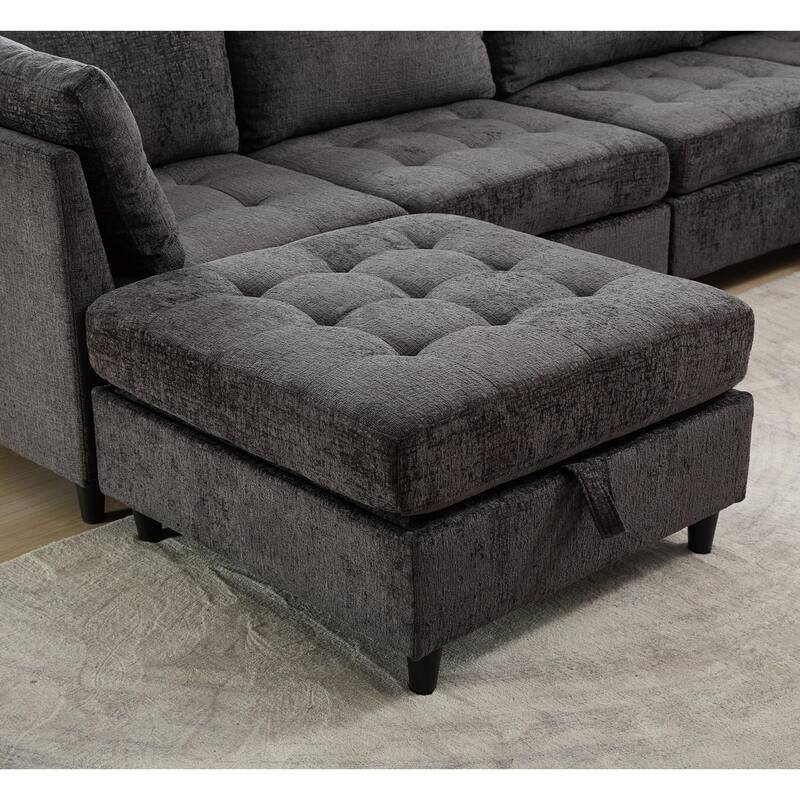 128" Chenille U-Shaped Modular Sectional Sofa with Ottoman