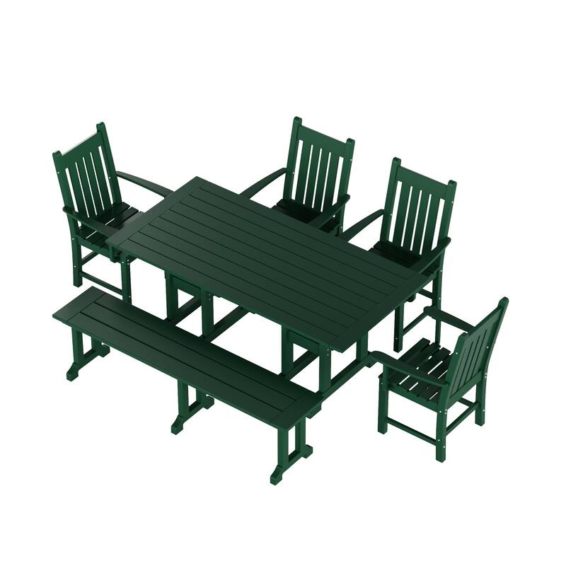 Laguna Hdpe All Weather Outdoor Patio Dining Set with Rectangle Table, Arm Chairs and Bench (6-Piece Set)