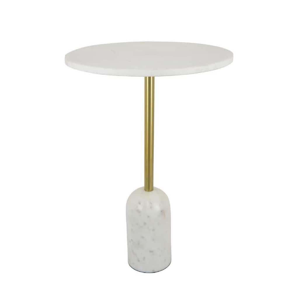 Rohi Plant Stand Table, 16 Inch Round White Marble Top, Gold Metal