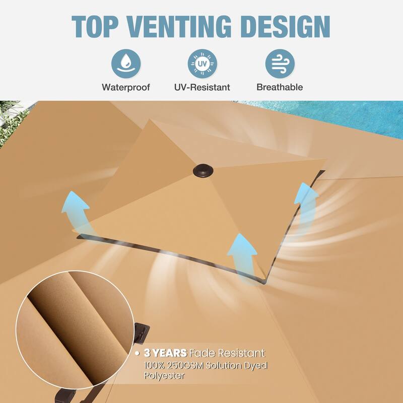 VredHom 11 FT Square Outdoor Patio Double Top Cantilever Umbrella with Weight Base
