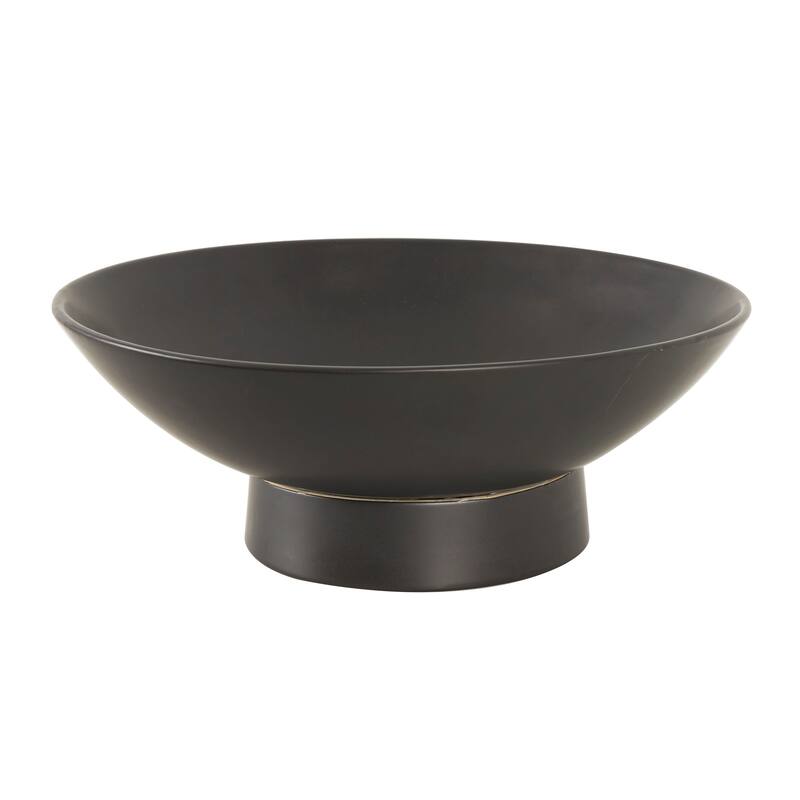 Ceramic Wide Decorative Bowl with Elevated Base - Black or White - Roche River Decor