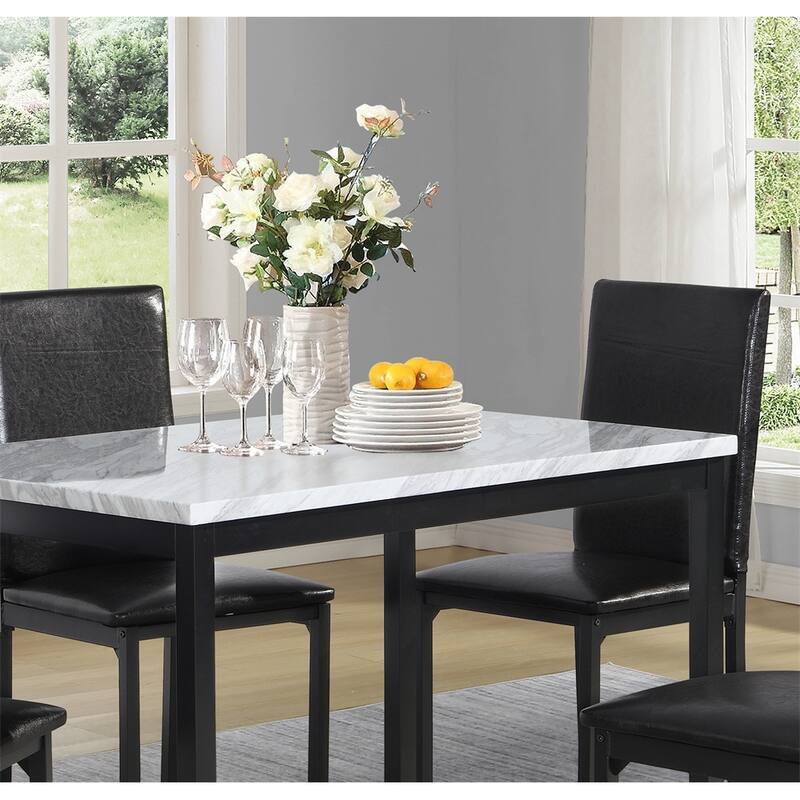 Metal Dining Table with Laminated Faux Marble Top, Off-white