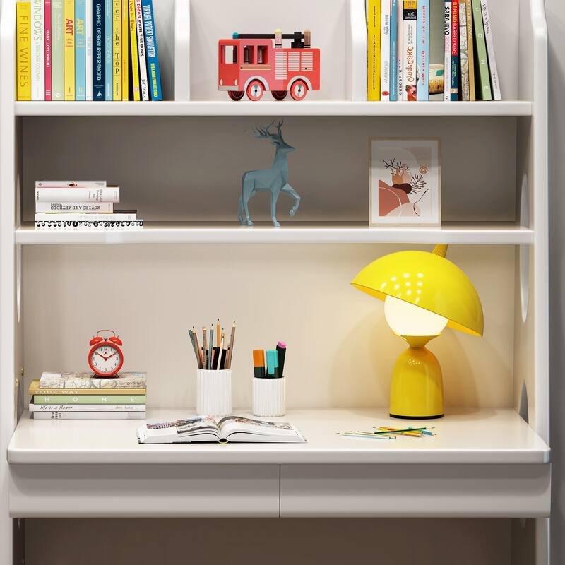 Natural Wood 2-Drawer Kids Desk with Hutch
