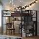 preview thumbnail 2 of 11, Black Full Size Loft Bed with Storage Wardrobe and Staircase, Kids Metal Bed with Desk, Storage Shelves