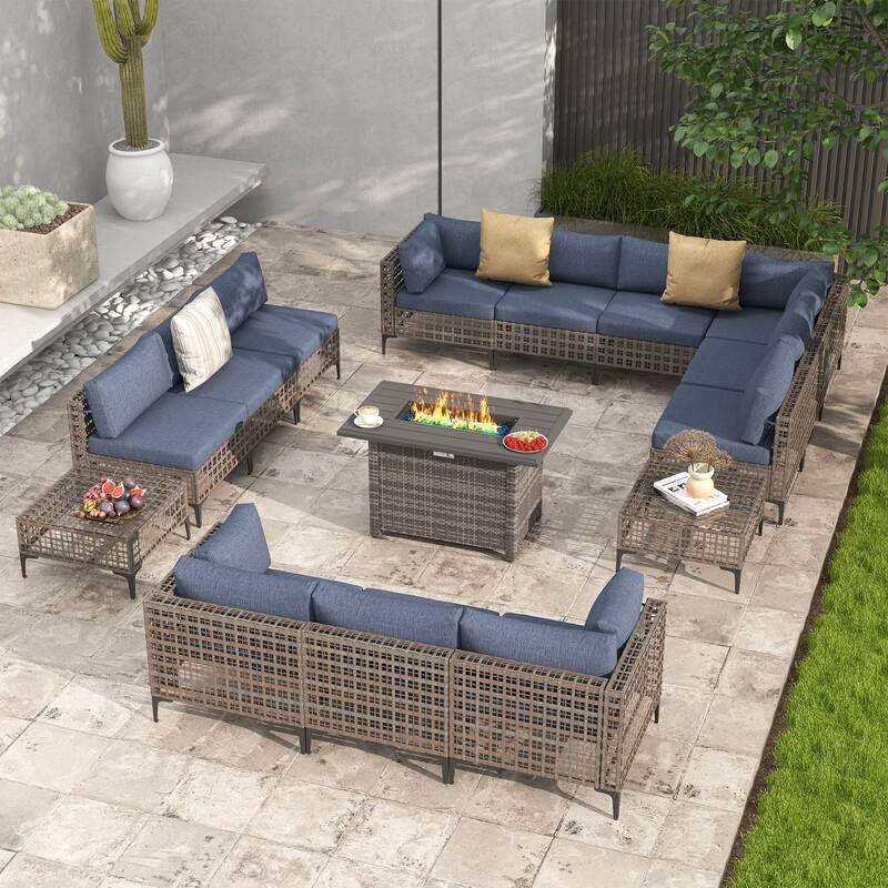 12 - Person Outdoor Sectional Seating Group with Fire Pit
