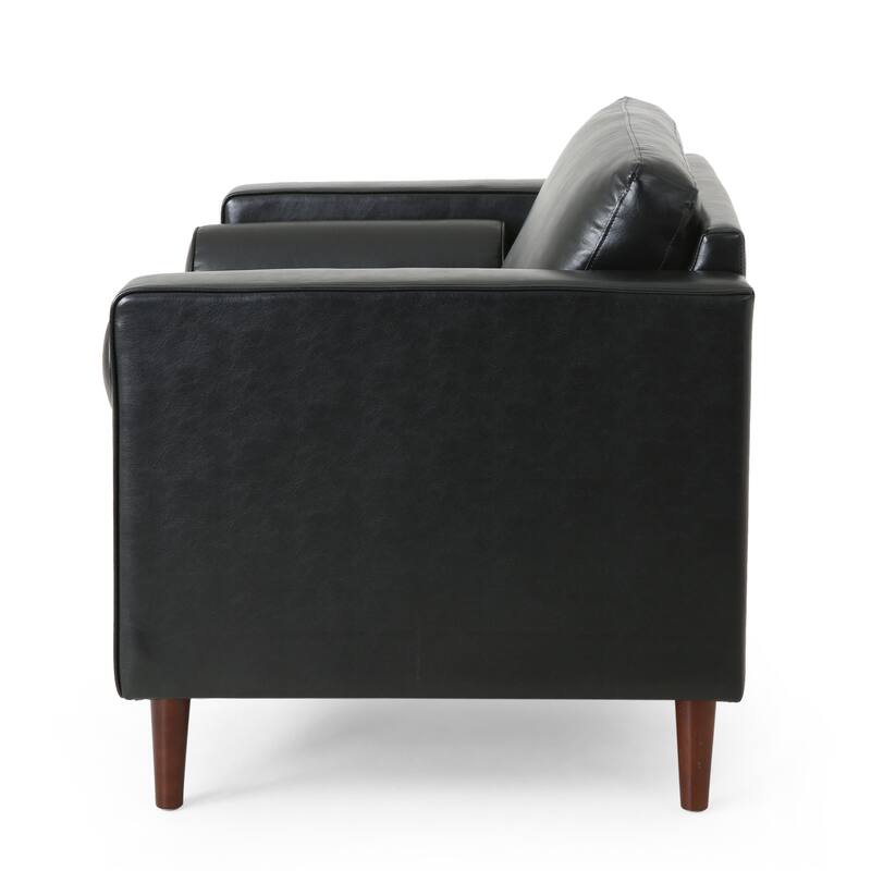 Black Modern 44.75" PU Upholstered Club Chair with Birch Wood Frame and Pillows