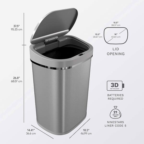 NINESTARS 21.1 Gallon Rectangular Motion Sensor Garbage Trash Can w