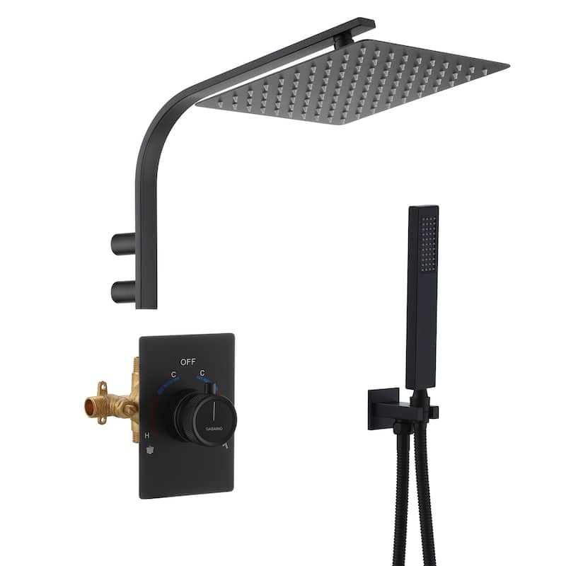 CASAINC Integrated 10 Inch Wall Mouted Shower Head 2 Function with Pressure Balancing Valve CUPC Certified - Matte Black