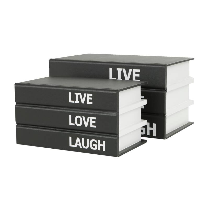 White or Black Canvas Faux Storage Book Box with Live, Laugh, Love Text (Set of 2)