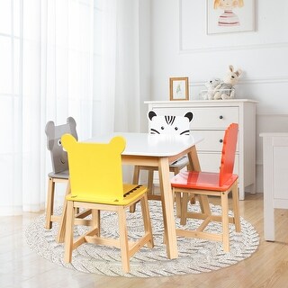 5-Piece Kiddy Table and Chair Set, Kids Wood Table with 4 Chairs ...