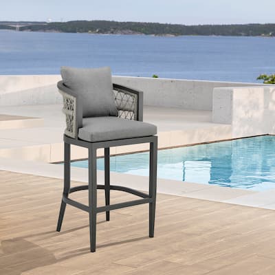 Zella Outdoor Patio Bar Stool in Aluminum with Rope and Cushions