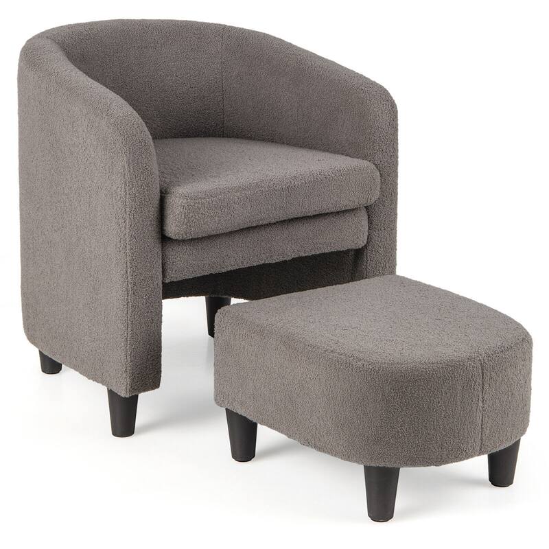 Gymax Modern Barrel Chair with Footrest Soft Teddy Velvet Anti-slip