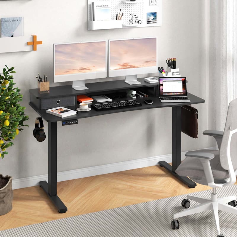 Costway 55"x 24" Electric Standing Desk with 2 Drawers Monitor Stand - See Details