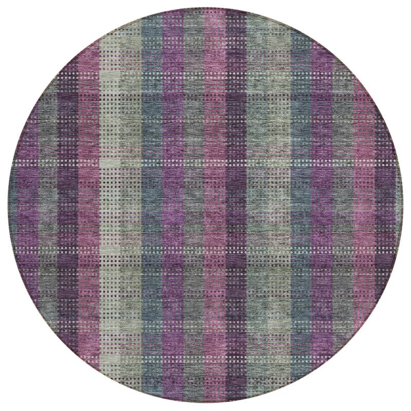 Machine Washable Indoor/ Outdoor Modern Plaid Chantille Rug