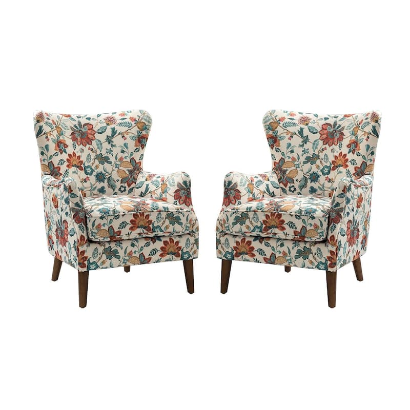 Nikolaus Armchair with Floral Fabric Pattern Set of 2 by HULALA HOME