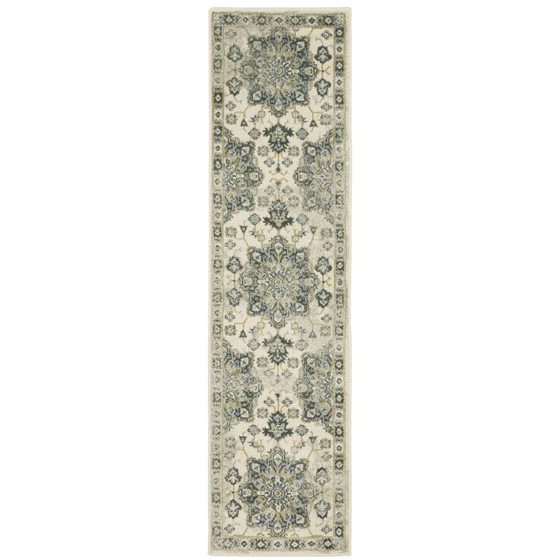 Style Haven Bassel Center Medallion Indoor Area Rug - 1' 10" x 7' 3" - Ivory/ Blue - Runner