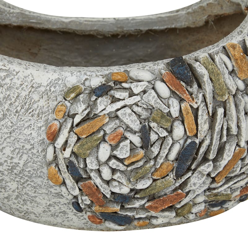 Gray Fiberglass Indoor Outdoor Planter with Stone Mosaic Design
