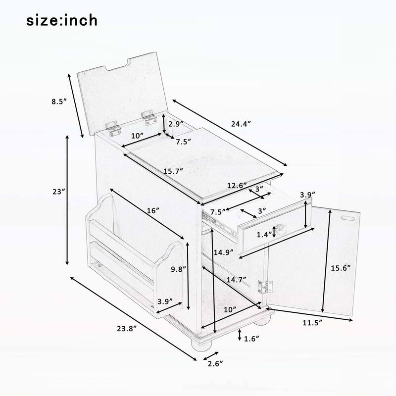 Sofa Table with USB Ports,Cup Holders,Bookshelf for Living Room and Small Space