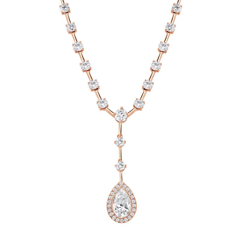 Auriya 14K Gold Lab Grown Station Diamond Lariat Pear Necklace 4 1/6ct. tw. (F-G VS) - Rose