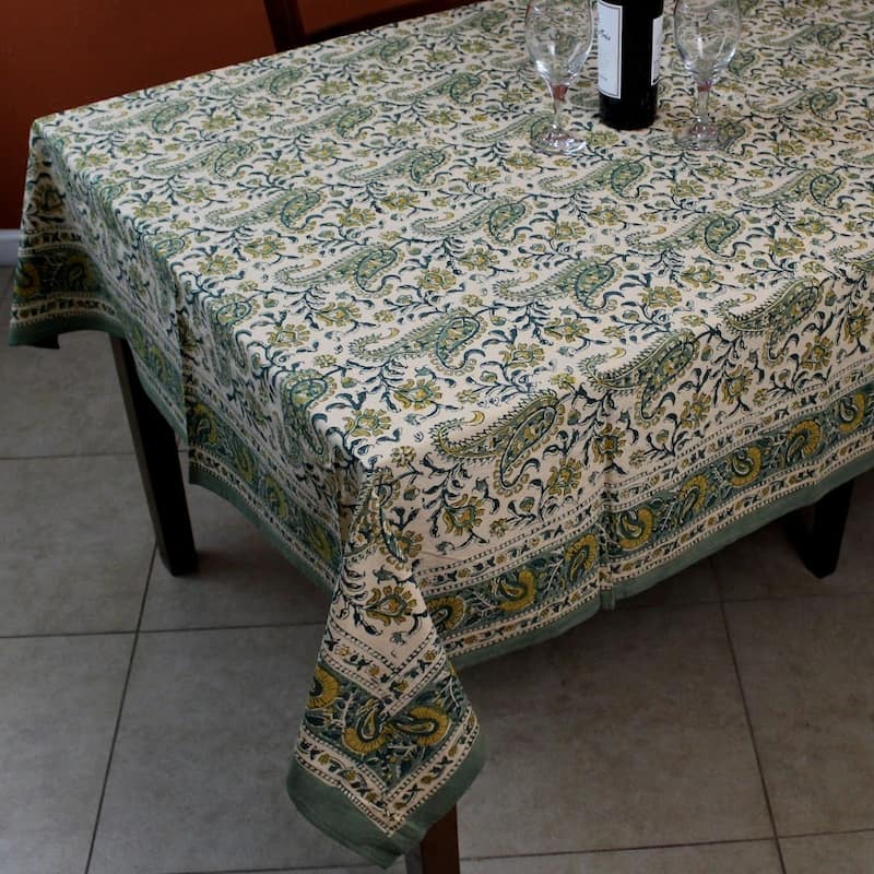 Block Print Cotton Divine Floral Paisley Table Linen Collection