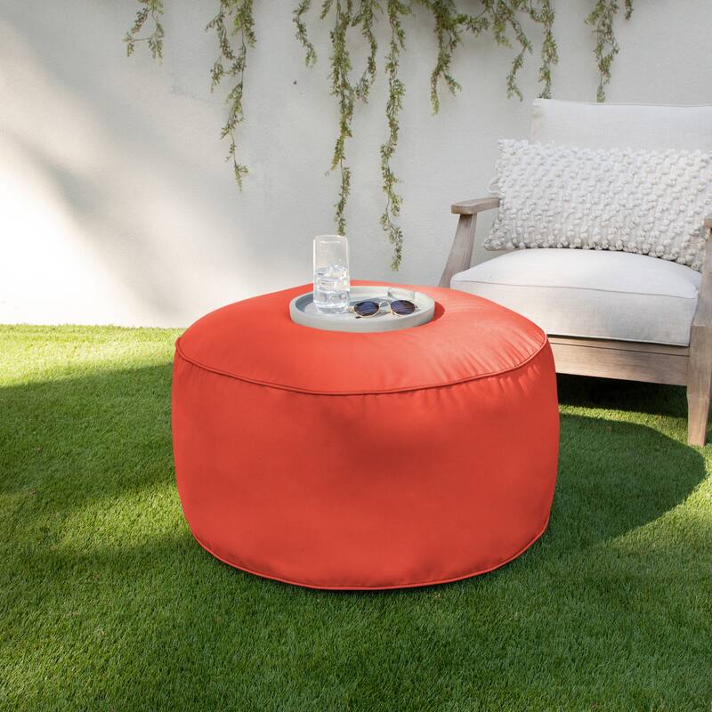 Sorra Home Sunbrella Outdoor Bean Pouf - 30 in W x 30 in D x 15 in H - Orange