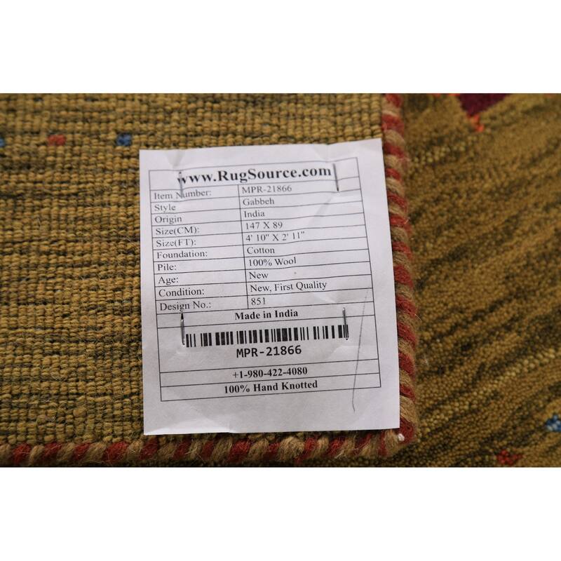 Green Gabbeh Indian Foyer Rug Handmade Wool Carpet - 2'11" x 4'10"