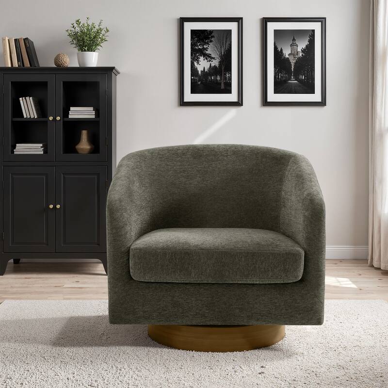 Faux Leather Wide Seat Swivel Barrel Chair