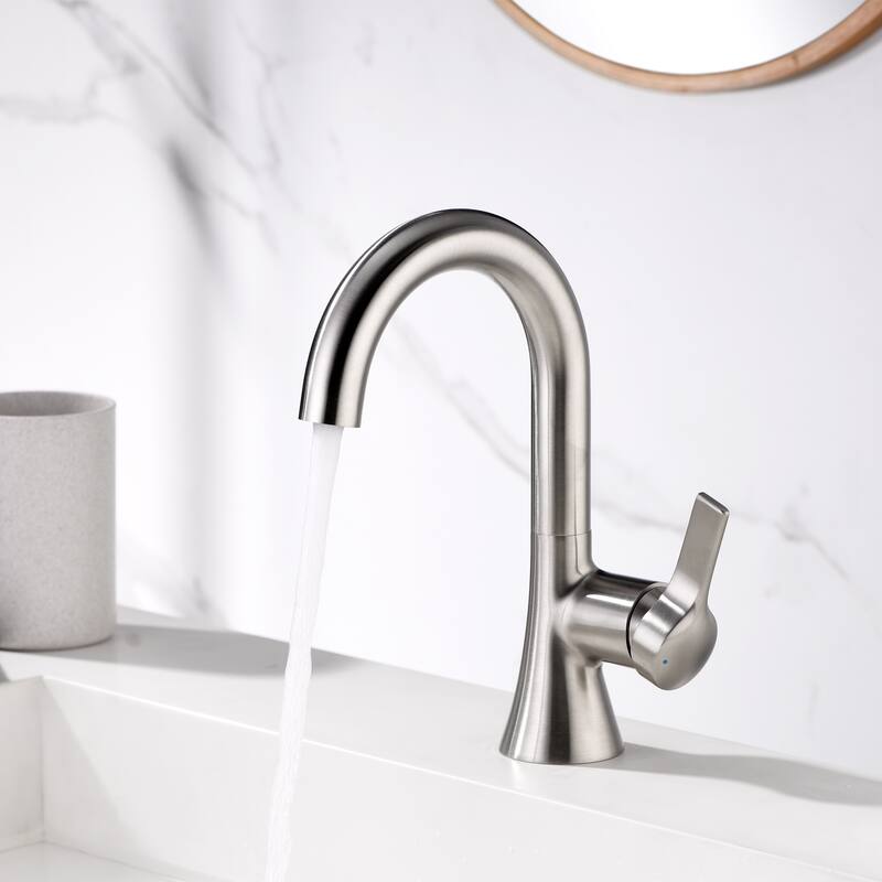 Luxier BSH11-S Single Handle Single Hole Bathroom Faucet with Drain - Brushed Nickel