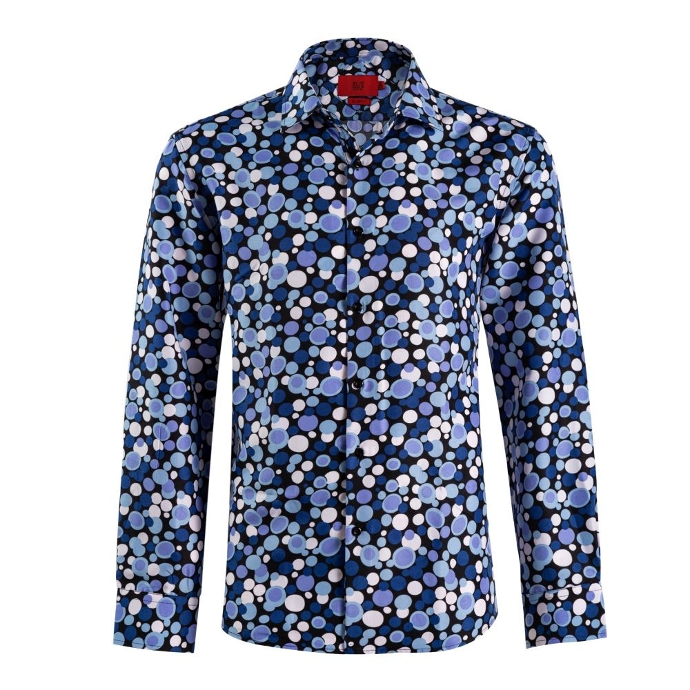 Elie Balleh Men's Black Slim Fit Dot Print Button-Down Shirt