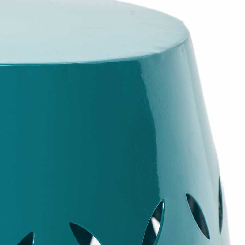 12.25" Modern Round Side Table with Barrel Structure and Iron-cut Design for Living Room or Bedroom