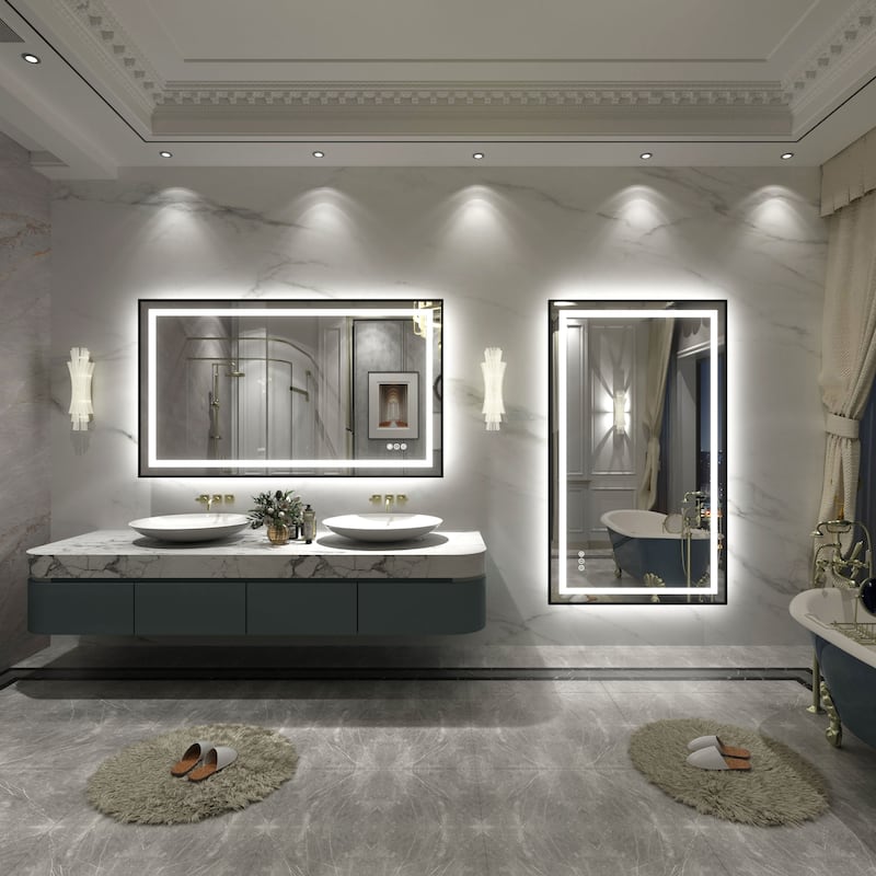 Black Metal Framed LED Front Light and Backlit Anti-Fog Wall Bathroom/ Vanity Mirror
