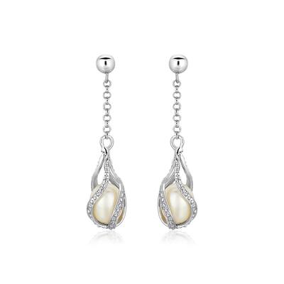 Sterling Silver Twisted Cage Style Earrings with Freshwater Pearls