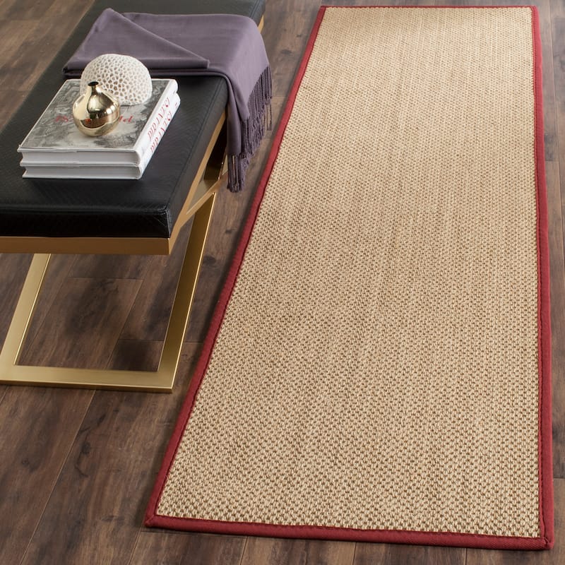SAFAVIEH Natural Fiber Venus Casual Border Sisal Rug - 2'6" x 8' Runner - Maize/Burgundy