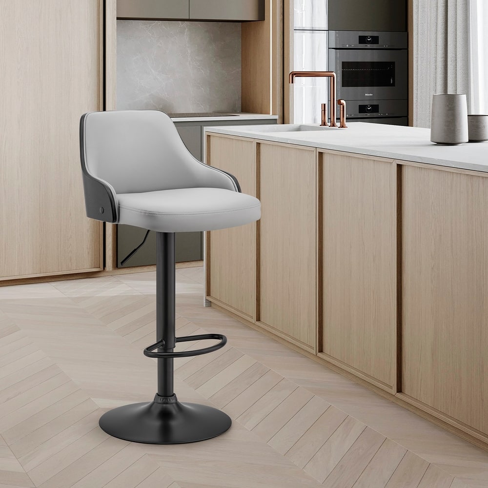 Asher Adjustable Faux Leather and Metal Bar Stool
