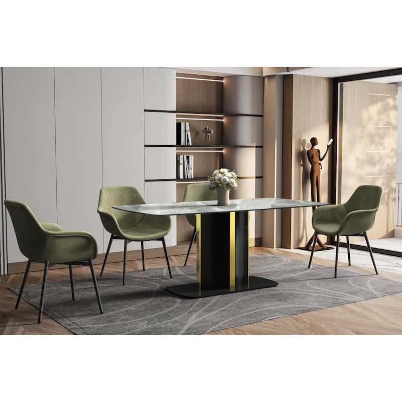Sylva Dining Table Rectangular Tabletop in Gold Pedestal Base