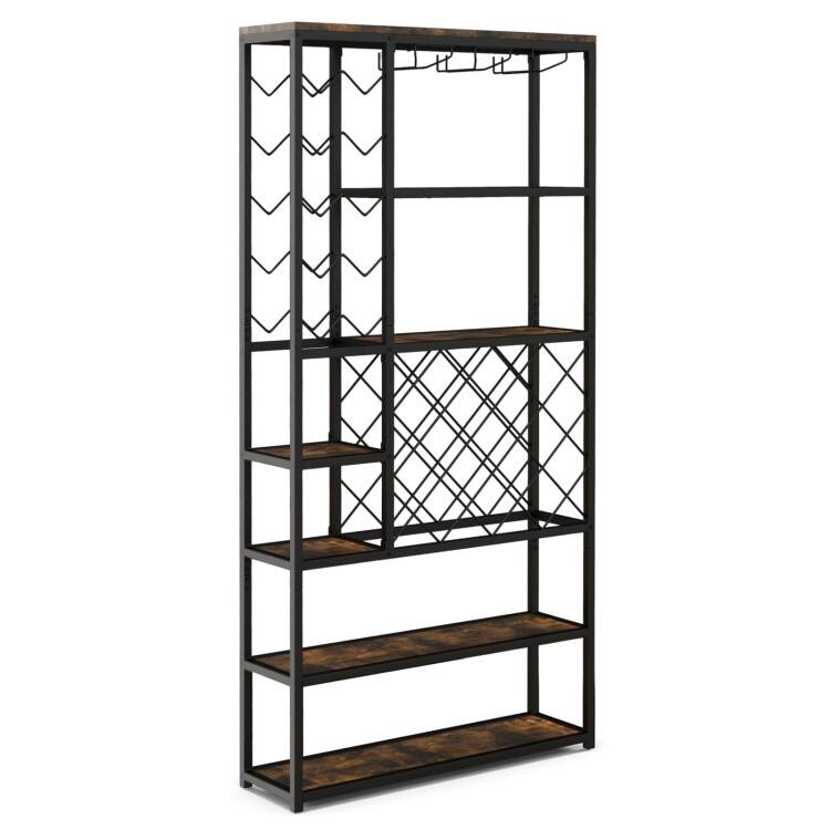 Industrial Floor Wine Rack with 3 Rows of Stemware Racks - 32" x 9" x 65.5"